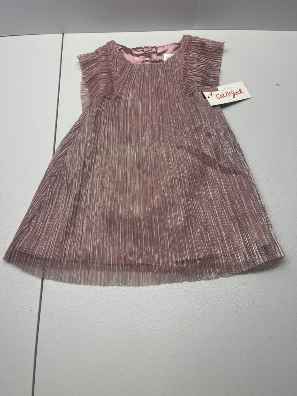 Cat & Jack Rose Metallic Pleated Girls Party Dress. NWT